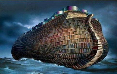 Bibliografia - Grande nave di libri che naviga nella tempesta
